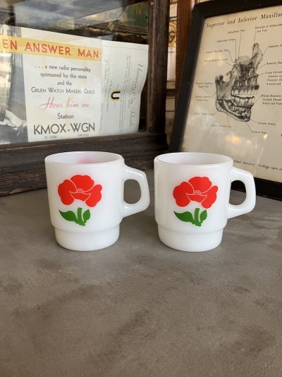 画像3: 1960'S 70'S　Fire-King　スタッキングマグ　FOXY FLOWERS　フォクシーフラワーズ　ポピー　アンカーホッキング　ファイヤーキング　レッド＆イエロー　ミントコンディション　アンティーク　ビンテージ