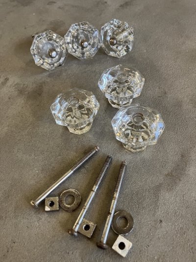 画像18: 1910'S 20'S　アーリーセンチュリー　ガラス取手　オクタゴン　八角形　中型　キャビネットノブ　ドロワープル　クリアガラス　アイアン　バラ売り　アンティーク　ビンテージ