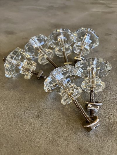 画像9: 1910'S 20'S　アーリーセンチュリー　ガラス取手　オクタゴン　八角形　中型　キャビネットノブ　ドロワープル　クリアガラス　アイアン　バラ売り　アンティーク　ビンテージ
