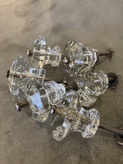 画像6: 1910'S 20'S　アーリーセンチュリー　ガラス取手　オクタゴン　八角形　中型　キャビネットノブ　ドロワープル　クリアガラス　アイアン　バラ売り　アンティーク　ビンテージ
