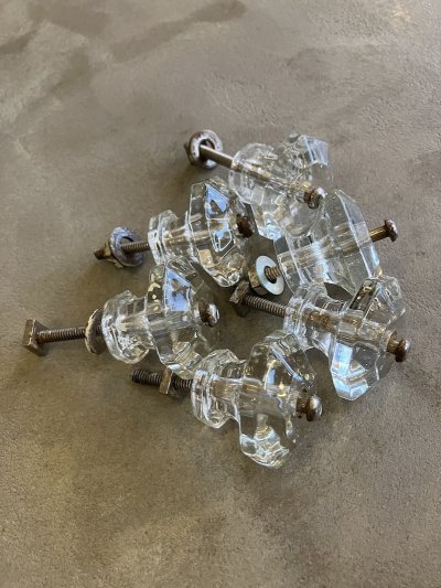 画像8: 1910'S 20'S　アーリーセンチュリー　ガラス取手　オクタゴン　八角形　中型　キャビネットノブ　ドロワープル　クリアガラス　アイアン　バラ売り　アンティーク　ビンテージ