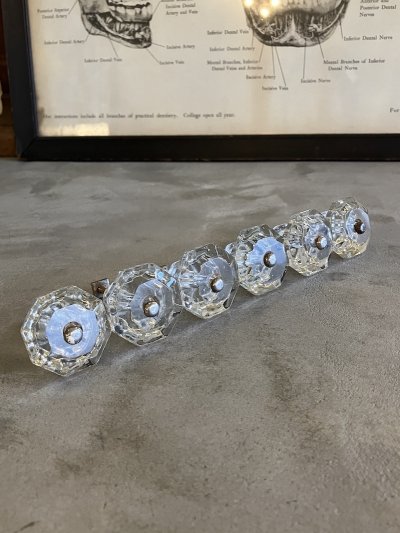 画像1: 1910'S 20'S　アーリーセンチュリー　ガラス取手　オクタゴン　八角形　中型　キャビネットノブ　ドロワープル　クリアガラス　アイアン　バラ売り　アンティーク　ビンテージ