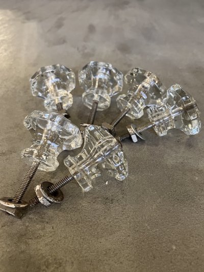 画像7: 1910'S 20'S　アーリーセンチュリー　ガラス取手　オクタゴン　八角形　中型　キャビネットノブ　ドロワープル　クリアガラス　アイアン　バラ売り　アンティーク　ビンテージ