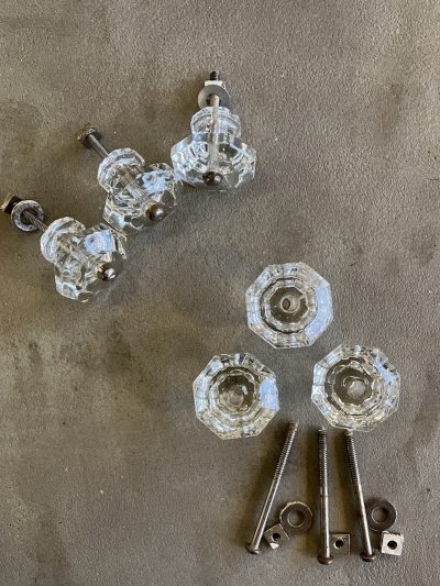 画像17: 1910'S 20'S　アーリーセンチュリー　ガラス取手　オクタゴン　八角形　中型　キャビネットノブ　ドロワープル　クリアガラス　アイアン　バラ売り　アンティーク　ビンテージ