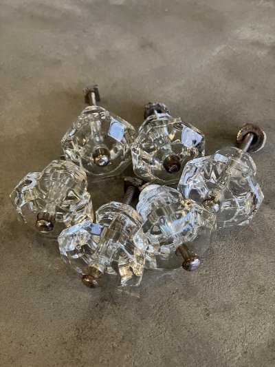 画像5: 1910'S 20'S　アーリーセンチュリー　ガラス取手　オクタゴン　八角形　中型　キャビネットノブ　ドロワープル　クリアガラス　アイアン　バラ売り　アンティーク　ビンテージ