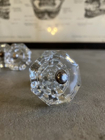 画像12: 1910'S 20'S　アーリーセンチュリー　ガラス取手　オクタゴン　八角形　中型　キャビネットノブ　ドロワープル　クリアガラス　アイアン　バラ売り　アンティーク　ビンテージ