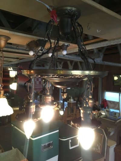 画像2: 1920'S30'S　アールデコ　シーリングライト　4灯　シャンデリア　真鍮　ベアバルブ　スイッチ付　装飾　アンティーク　ビンテージ