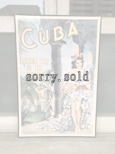 画像2: CUBA　キューバ　大型ポスター　フレーム付　ウォールデコ　ウォールオーナメント　HOLIDAY ISLE OF THE TROPICS　トロピカル　ピンナップガール　アンティーク　ビンテージ