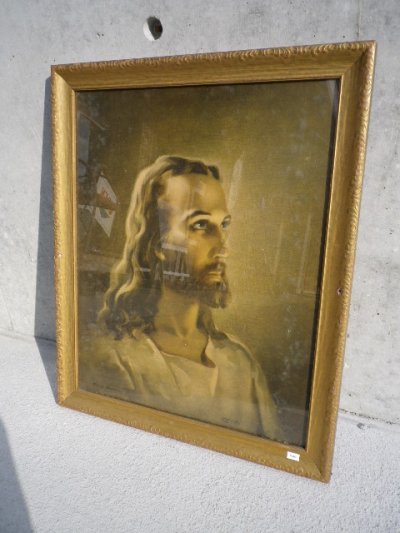 画像1: アンティーク　ウォールオーナメント　装飾額縁　キリスト肖像画1940年　ビンテージ