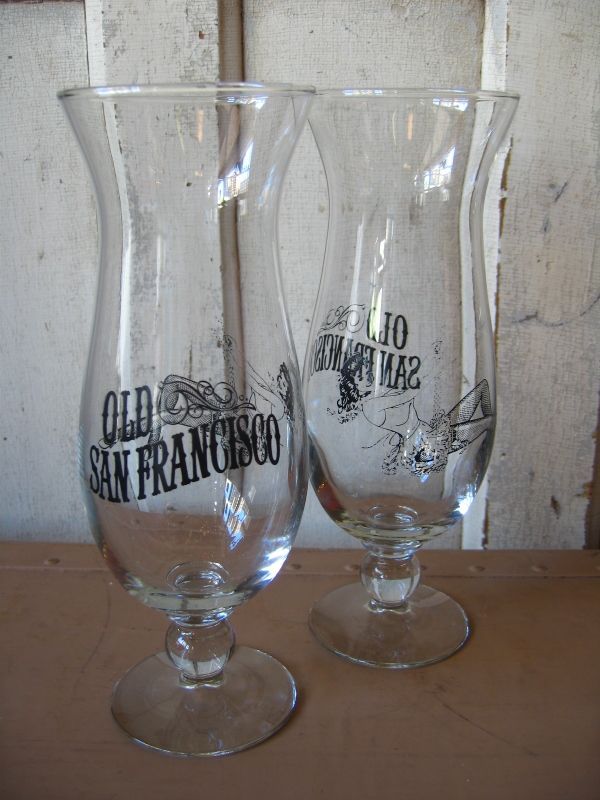 ビアグラス　ビアマグ　BEER GLASS　OLD SAN FRANCISCO　フラワーベースにも　ロゴ　クリアガラス　絵柄　アンティーク　ビンテージ