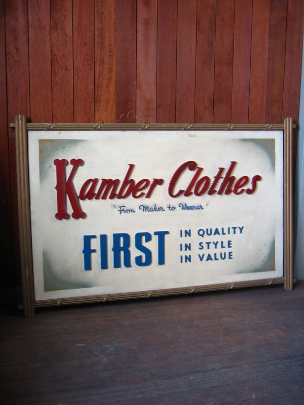 1920年代　バナー　CLOTHING STORE　1920’S　アド　洋服屋　店内看板　大型　KAMBER CLOTHES　ショップサイン　ウッド　ペーパー　硬質厚紙　アンティーク　ビンテージ