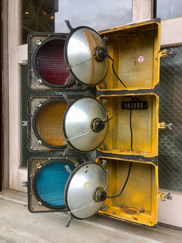 1950'S 60'S アメリカ 信号機 信号 トラフィック シグナル サイン ガラス キャストアルミニューム 3灯 店舗用 照明