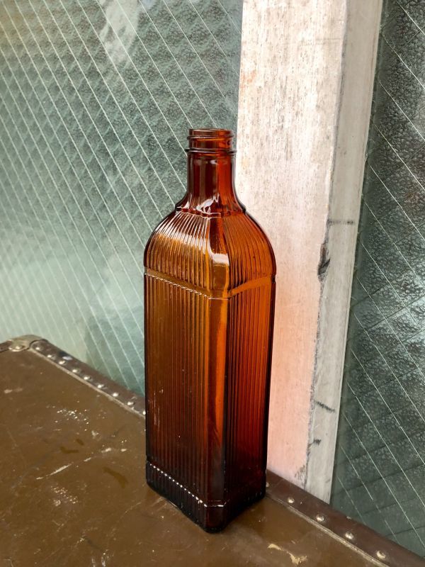1900'S 10'S　リブ ガラス瓶　メディスンボトル　MEDISIN BOTTLE　アンバー　アンティーク　ビンテージ