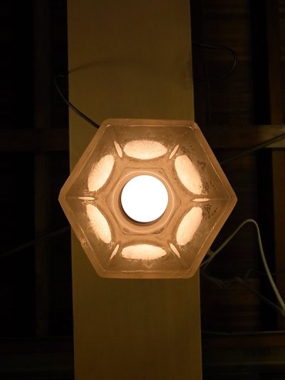 画像2: アンティーク　1920年代頃　柄付きフロストガラスシェード　 ペンダントランプ　1灯　シーリングライト   ビンテージ
