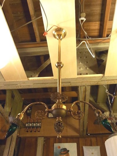 画像2: アンティーク　19世紀後半　ガス灯改　ソリッドブラス　シーリングライト　ベアバルブ　2灯　2又　1890-1900's　装飾　ビンテージ