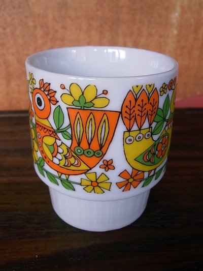 画像2: アンティーク　マグカップ　陶器　プリント　鳥と花　ビンテージ
