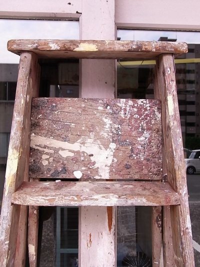 画像1: アンティーク　ウッドステップラダー　ペンキ　シャビー　はしご　木製脚立　超大型　6段　ビンテージ