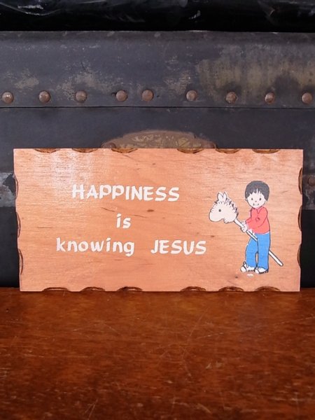 画像1: アンティーク　folkart　ウォールオーナメント　壁掛け　ウッド　HAPPINESS is knowing JESUS　ビンテージ (1)
