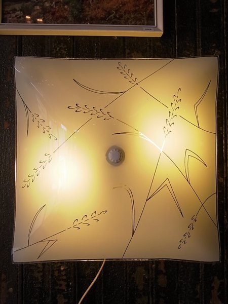 画像1: アンティーク　1960’S　柄付ガラスシェード 　2灯　シーリングマウント＆ウォールマウントブラケットライト　ビンテージ (1)