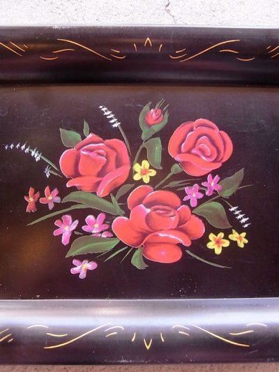 画像3: カルトン　carton　キャッシュトレー　ティントレイ　カーリー　OLD ピンスト　花柄　ブラック　アンティーク　ビンテージ