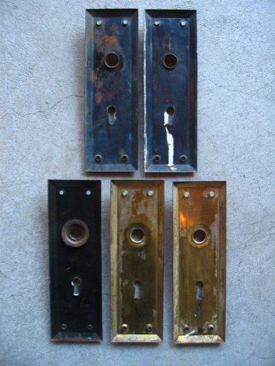 画像1: ドアノブプレート　座　ベースプレート　スチール　真鍮　真鍮メッキ　アンティーク　ビンテージ