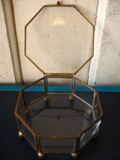 画像1: ガラスボックス　ガラスケース　小物入れ　ショーケース　ボックス　8角形　アンティーク　ビンテージ
