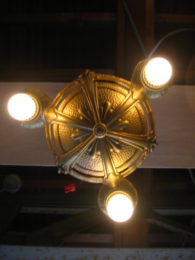 画像1: アールデコ　ペンダントランプ　3灯　シャンデリア　ベアバルブ　装飾　真鍮　アンティーク　ビンテージ