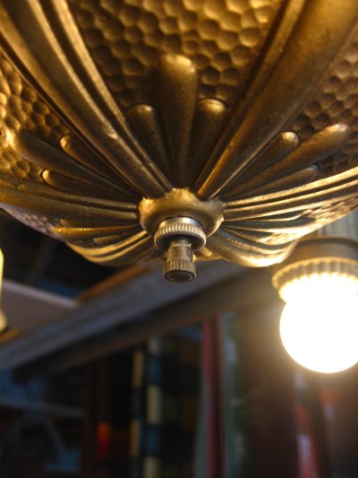 画像2: アールデコ　ペンダントランプ　3灯　シャンデリア　ベアバルブ　装飾　真鍮　アンティーク　ビンテージ