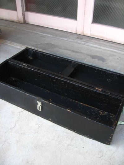 画像1: 1930'S 40'S　へビーデューティ　ウッドボックス　ツールボックス　木箱　ブラック　取手付き　アンティーク　ビンテージ