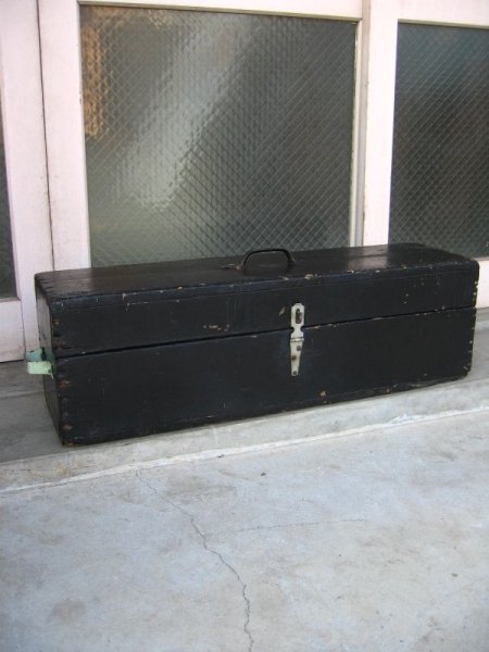 画像1: 1930'S 40'S　へビーデューティ　ウッドボックス　ツールボックス　木箱　ブラック　取手付き　アンティーク　ビンテージ (1)
