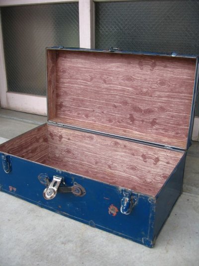 画像1: トランク　中型トランク　スーツケース　ブルー　鍵付き　店舗什器に　アンティーク　ビンテージ