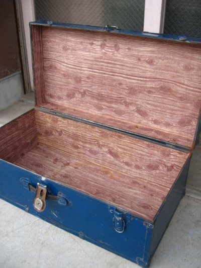 画像1: トランク　スーツケース　中型　ブルー　鍵付き　店舗什器に　アンティーク　ビンテージ