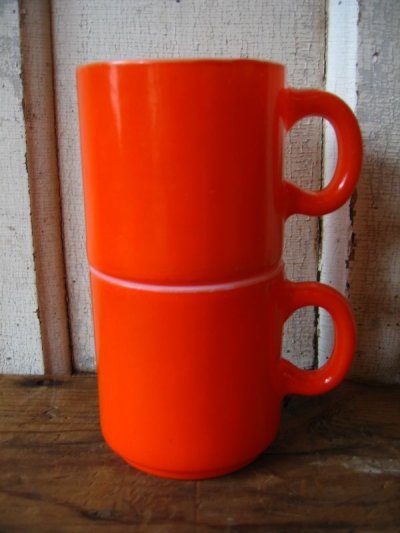 画像3: マグカップ　スタッキングマグ　ミルクガラス　オレンジ　アンティーク　ビンテージ