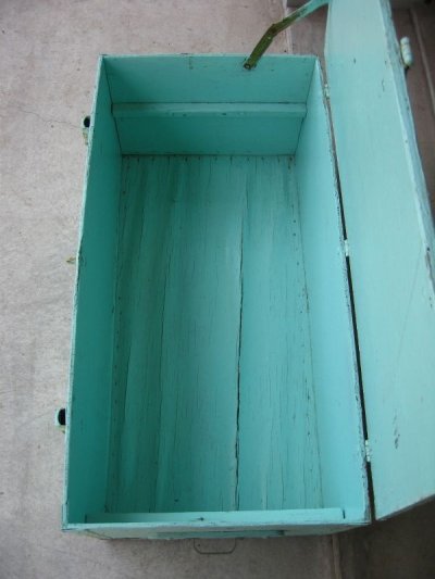 画像2: ウッドボックス　ペパーミントグリーン　木箱　ツールボックス　ストレージボックス　取手付き　シャビーペイント　アンティーク　ビンテージ