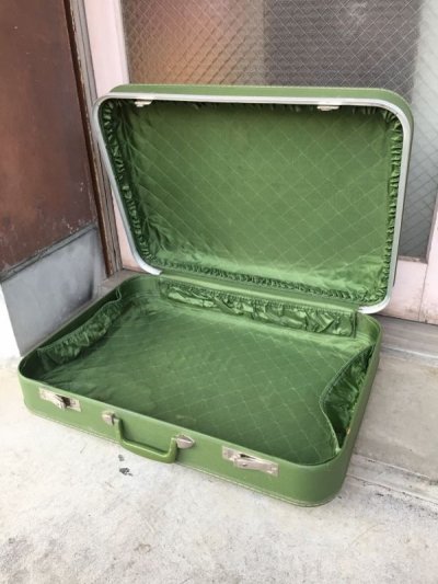 画像1: トランク　小型　スーツケース　グリーン　店舗什器に　アンティーク　ビンテージ