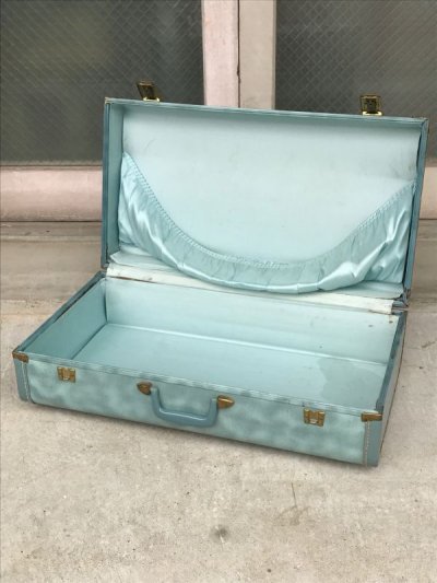 画像1: トランク　小型　スーツケース　撮影小物　店舗什器に　ターコイズブルー　アンティーク　ビンテージ