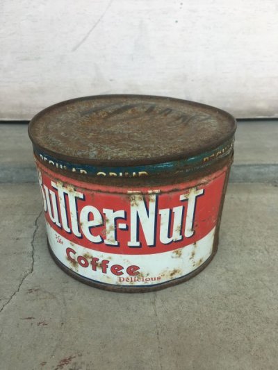 画像1: コーヒー　缶　Butter-Nut COFFEE　ティン缶　蓋付き　アドバタイジング　アンティーク　ビンテージ