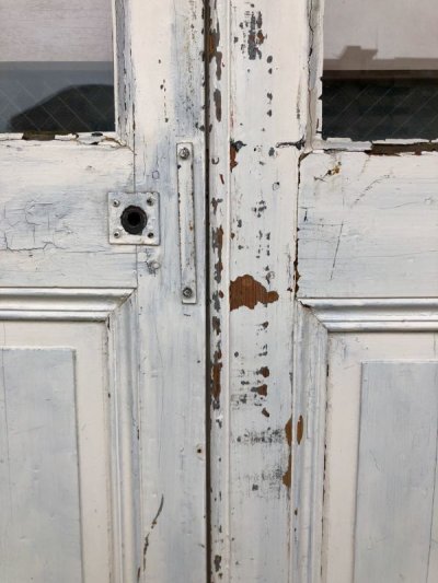 画像1: 1930's 40'S    ガラスドア　ペア　ダブルドア　ケーシング　ドア枠付き　セット    ポーチドア　エントランス　アーチトップ 　ウッド　アンティーク　ビンテージ