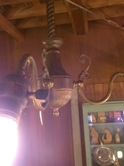 画像1: アンティーク　ガス灯改　シーリングライト　3灯　3又　装飾　1890~1900's　ビンテージ