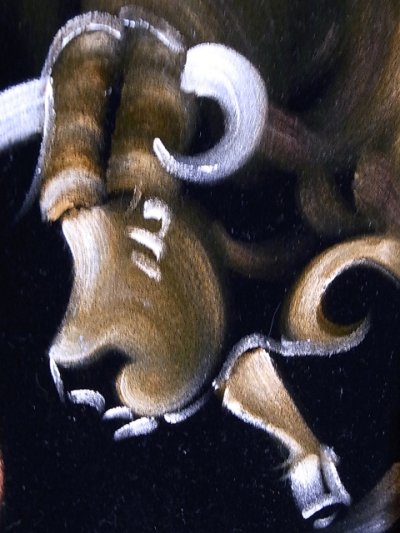 画像1: アンティーク　絵画　ベルベットアート　額縁付　闘牛士vs牛　ビンテージ