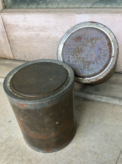 画像2: 1910'S 20'S　アーリーセンチュリー　蓋付　円筒　ティン缶　キャニスター　ブリキ　フルーツ缶　ジャム缶　パーツストレージ　アンティーク　ビンテージ
