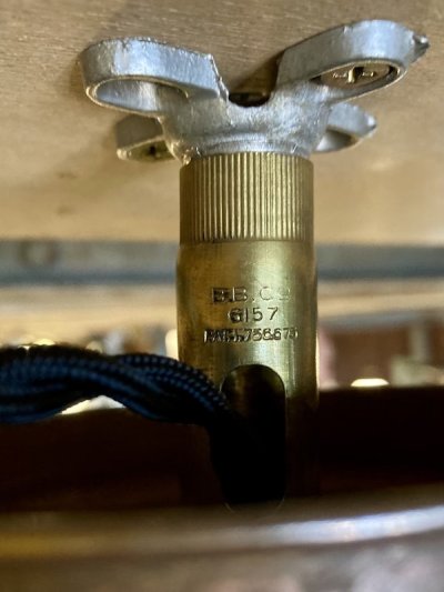 画像1: 1920'S30'S　アールデコ　シーリングライト　パンランプ　3灯　シャンデリア　真鍮　ベアバルブ　スイッチ付　ソケットサラウンド　装飾　アンティーク　ビンテージ