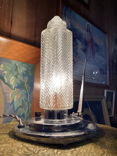 画像1: 1930'S 40'S　アールデコ　マイアミモダン　フロリダ デコ　マシーンエイジ　ヨット　マリンシップ　ロケット　テーブルランプ　1灯　ブリリアント　ガラス　アンティーク　ビンテージ