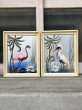 画像3: 1950’S　ミッドセンチュリー　フィフティーズ　2pcs set　M . Devoe　FLAMINGO　フラミンゴ　トロピカルデコ　ウォールデコ　ガラス　額装　ハンドペインテッド　フロリダ　マイアミ　アールデコ　ウォールオーナメント　アンティーク　ビンテージ (3)