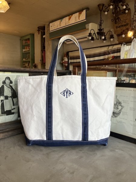 画像1: 1980’s 90'S　L.L.BEAN　Vintage　Boat and Tote　モノグラム　ボートアンドトート　エルエルビーン　L.L.ビーン　ビーントート　ラージ　LARGE　アメリカ製　MADE IN USA　グッドコンディション　NAVY　帆布　ビンテージ (1)