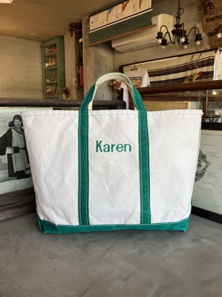 画像1: 1980’s 90'S　L.L.BEAN　Vintage　Boat and Tote　モノグラム　ボートアンドトート　エルエルビーン　L.L.ビーン　ビーントート　ショートハンドル ラージ　LARGE　アメリカ製　MADE IN USA　グッドコンディション　GREEN　2色タグ　帆布　ビンテージ (1)