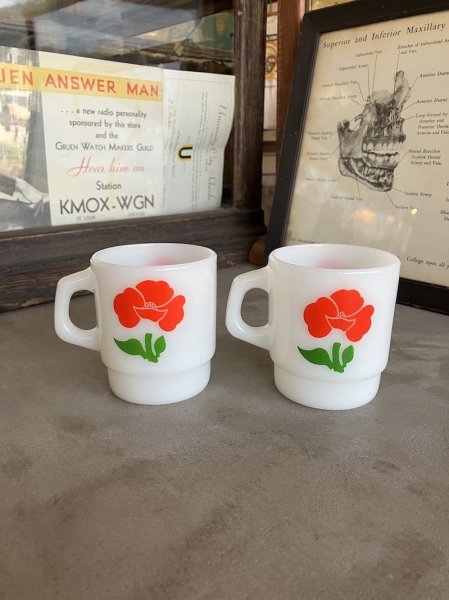 画像5: 1960'S 70'S　Fire-King　スタッキングマグ　FOXY FLOWERS　フォクシーフラワーズ　ポピー　アンカーホッキング　ファイヤーキング　レッド＆イエロー　ミントコンディション　アンティーク　ビンテージ (5)