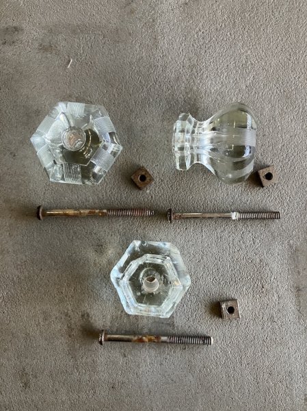 画像6: 1910'S 20'S　アーリーセンチュリー　ガラス取手　大型　リブタイプ　キャビネットノブ　ドロワープル　クリアガラス　アイアン　3pcs set　アンティーク　ビンテージ (6)