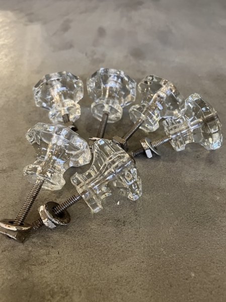 画像7: 1910'S 20'S　アーリーセンチュリー　ガラス取手　オクタゴン　八角形　中型　キャビネットノブ　ドロワープル　クリアガラス　アイアン　バラ売り　アンティーク　ビンテージ (7)