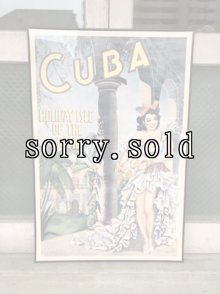 Cuba キューバ 大型ポスター フレーム付 ウォールデコ ウォールオーナメント Holiday Isle Of The Tropics トロピカル ピンナップガール 岡山市にてアンティーク家具 ビンテージ雑貨とラスティック シャビー インダストリアル店舗什器のオンラインショップです